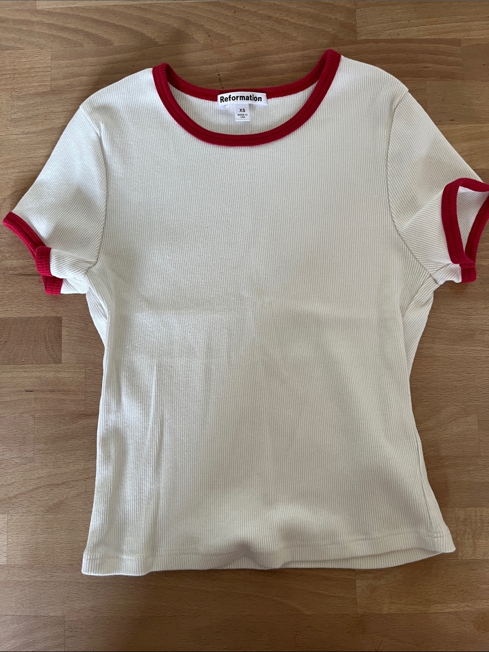 Reformation Muse tee - white Ribbed Tee with Red Trim
